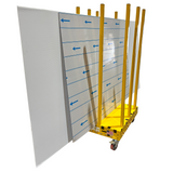 Yellow cart with coroplast and ACM  sign materials on a white background