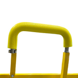 Close-up of a yellow metal hook with foam protection on a Scoop Dolly against a white background