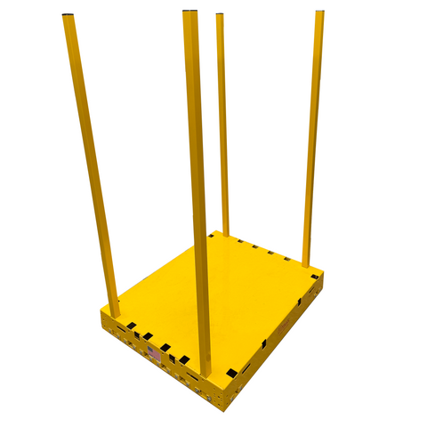 Yellow metal cart/dolly with a square platform on a white background