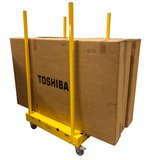 Large TV Box on a yellow cart against a white background